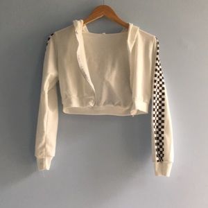 White Crop Zip-up Sweatshirt
